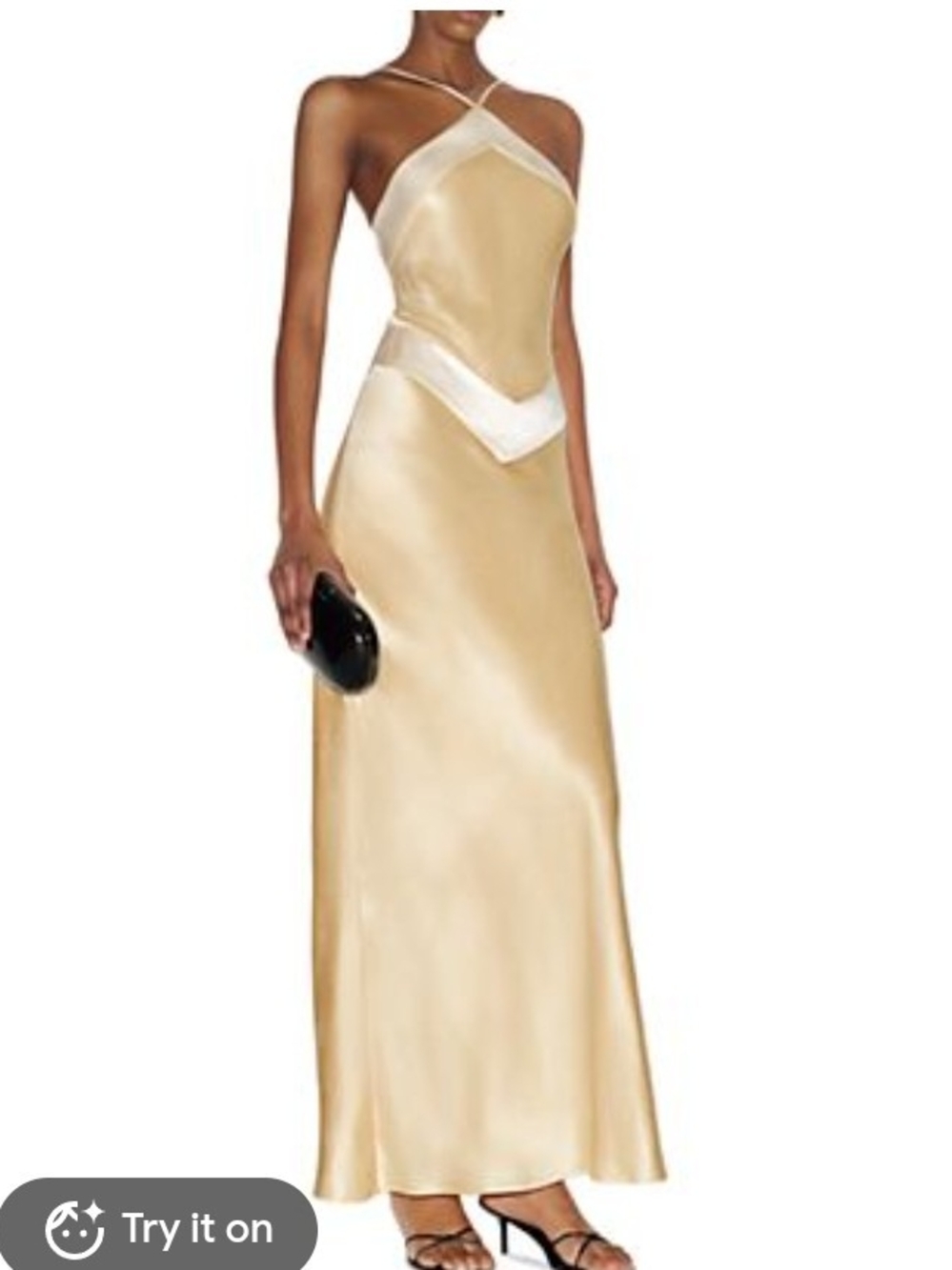 Reformation Champagne Satin Bias Cut Halter Maxi Dress